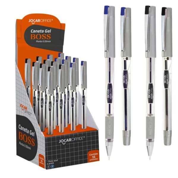 Caneta Gel Boss 0.55 Azul e Preta LEO E LEO - Kit 4 Und