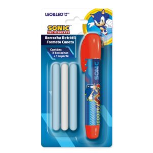 Borracha Caneta Sonic LEO E LEO - BLISTER c/ 1 Suporte e 3 Borrachas