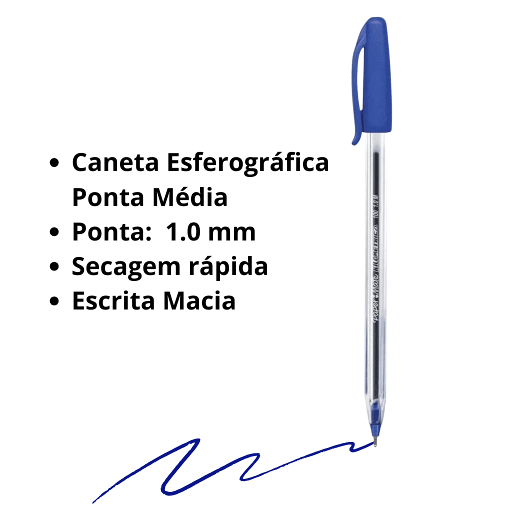 Caneta Kilométrica 100 AZUL 1.0mm - PAPER MATE - UND