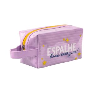 Necessaire Bauzinho Emborrachada Lilás "ESPALHE BOAS ENERGIAS" 18x10x10cm - FLORIE - UND
