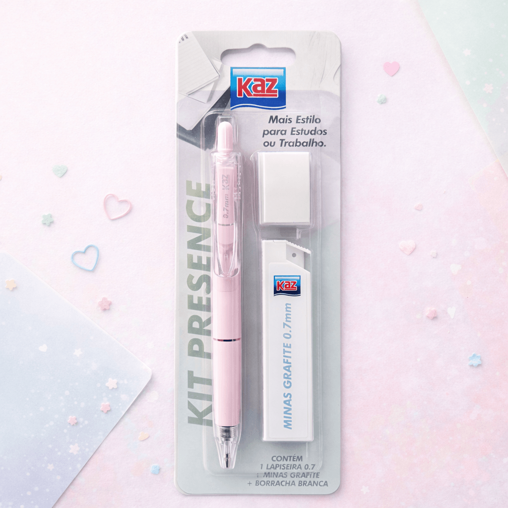 Kit Escolar Lapiseira 0.7 mm + Grafite + Borracha - KAZ - BLISTER
