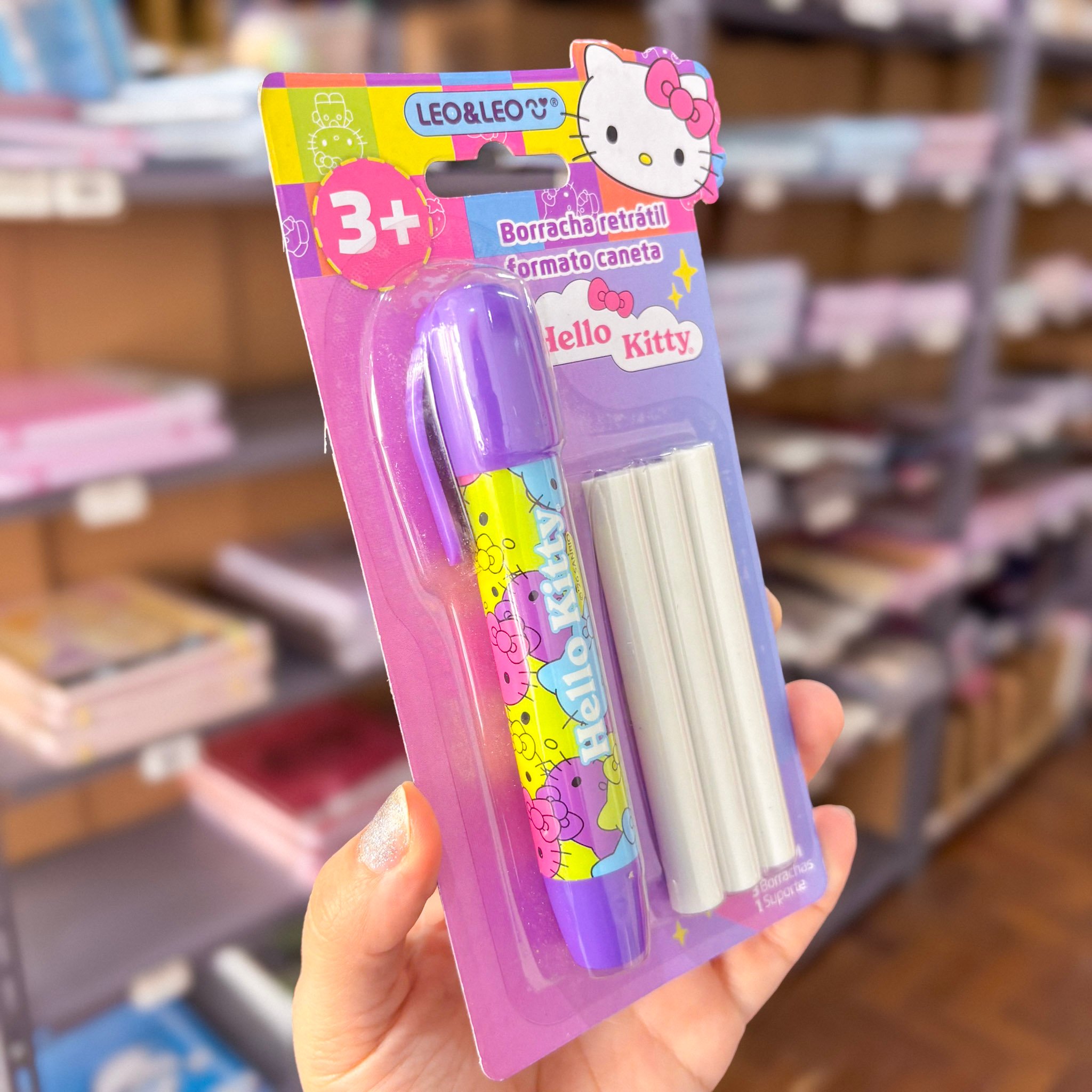 Borracha Caneta Retrátil Hello Kitty NOVA - LEO E LEO - BLISTER