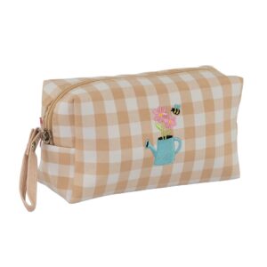 Estojo Necessaire Xadrez Bege  Jarro Flor 17x9x7cm -  FLORIE - UND