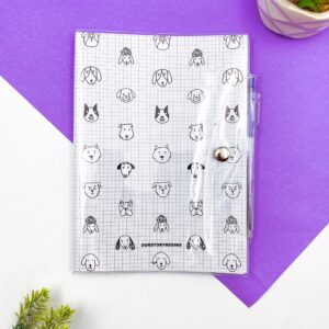Caderno A5 Capa Plástica c/ Caneta Cachorro e Gato 68 fls 14,2x19,8cm - IMPORTADO - UND