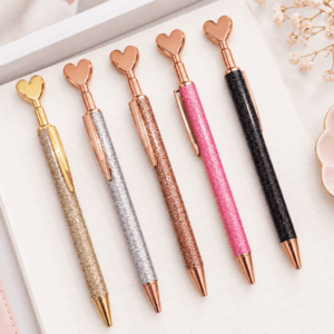 Caneta Metálica LUXO Clic Coração Glitter - IMPORTADO - PACOTE 12 UND