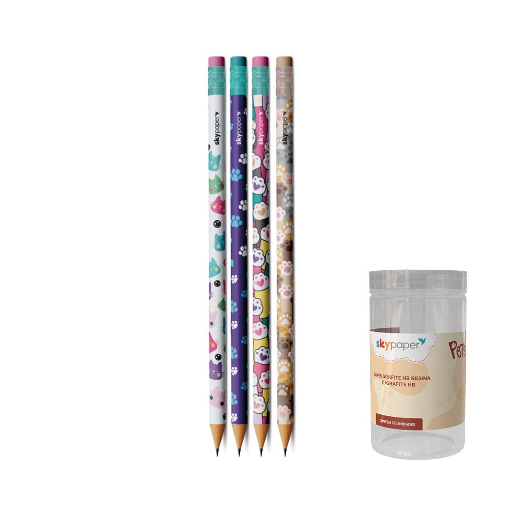 Lápis Grafite Hb c/ Borracha Pets - SKYPAPER - POTE 72 UND