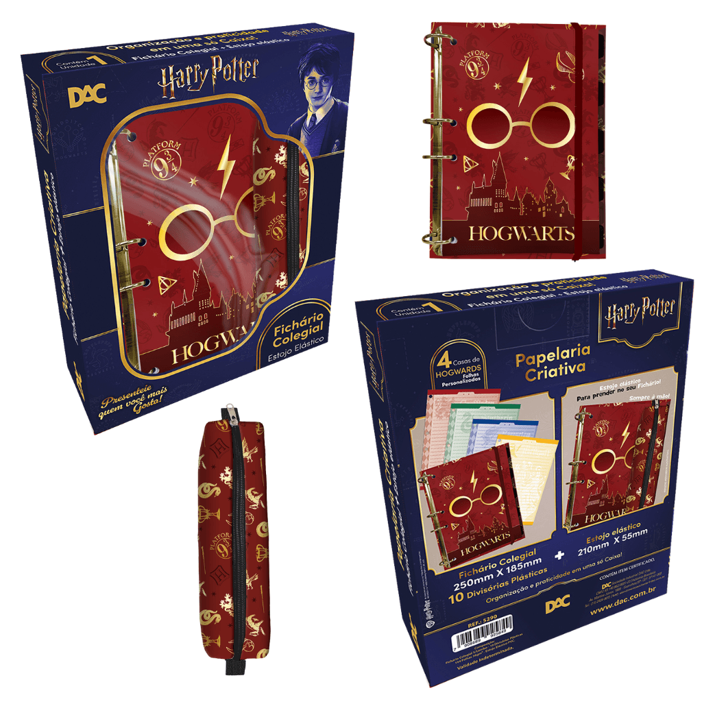 Kit Presenteável Fichário Colegial + Estojo Harry Potter - DAC