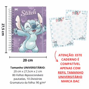 Caderno Smart Universitário 10 Divisórias Stitch Lilás 80 fls - DAC