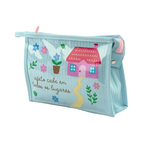 Necessaire Emborrachada Azul "AFETO CABE EM TODOS OS LUGARES" 23x6x16cm - FLORIE - UND