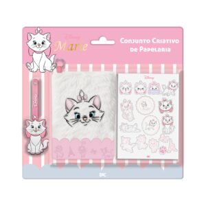Conjunto Criativo Caderno Fluffy A6, Adesivos e Pingente Marie Aristogatas - DAC