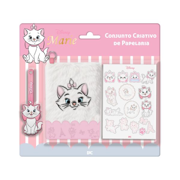 Conjunto Criativo Caderno Fluffy A6, Adesivos e Pingente Marie Aristogatas - DAC