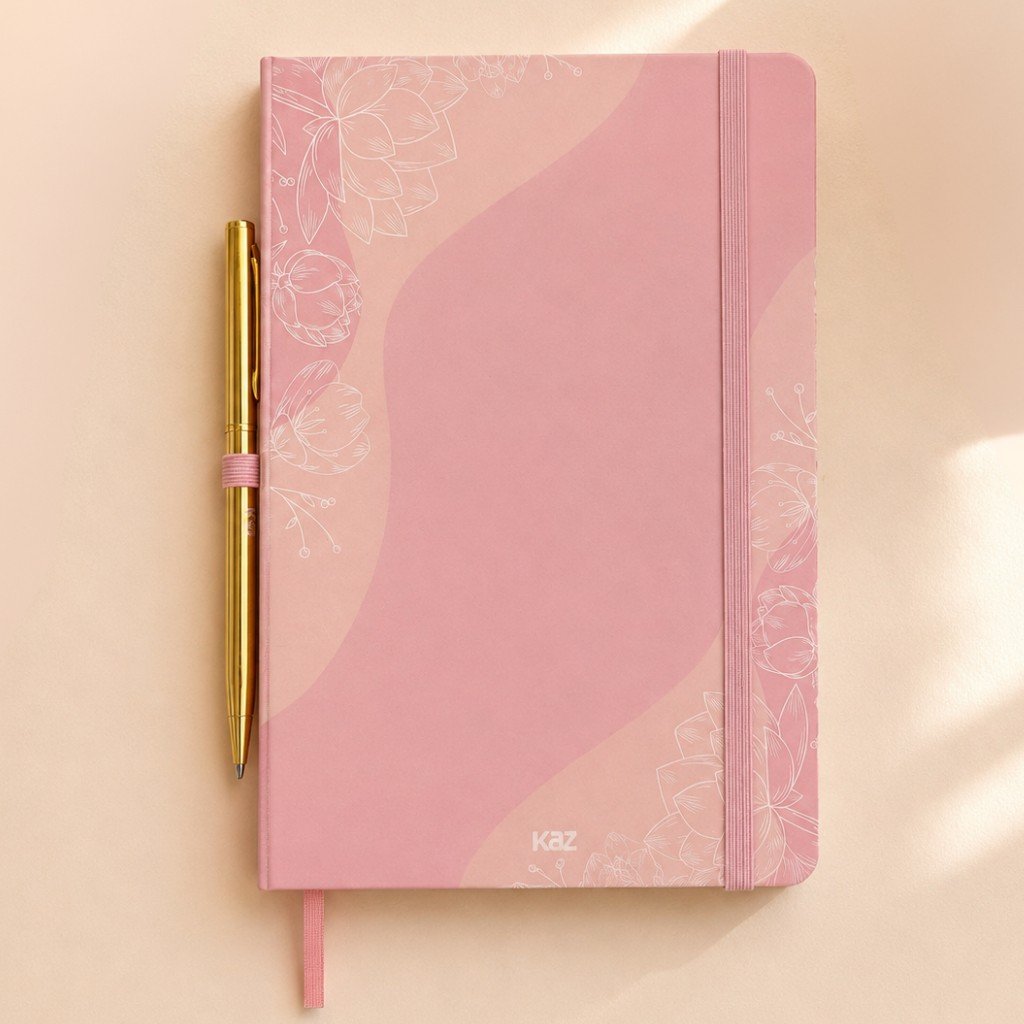 Caderno de Anotação Flores e Cerejas 80 fls 21x14,5cm + Caneta Dourada Luxo - KAZ - UND