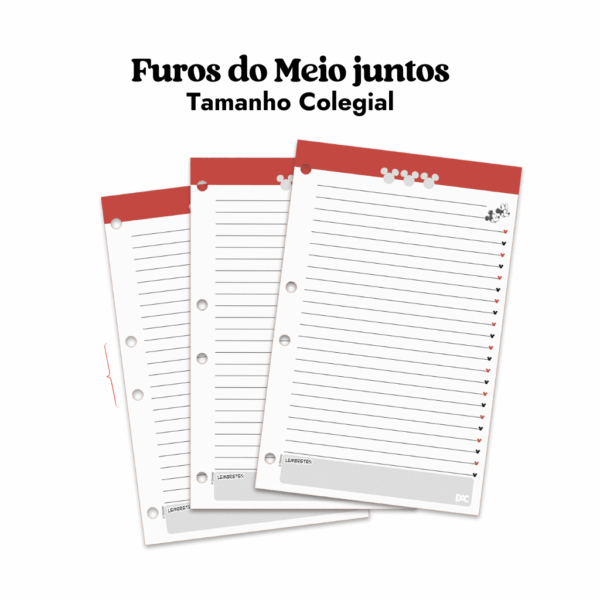 Refil Folhas para Fichário Colegial Mickey e Minnie DAC - Furos do meio juntos