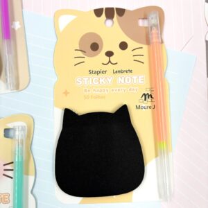 Bloco de Notas  Adesivado Preto c/ Caneta Neon Gatinho