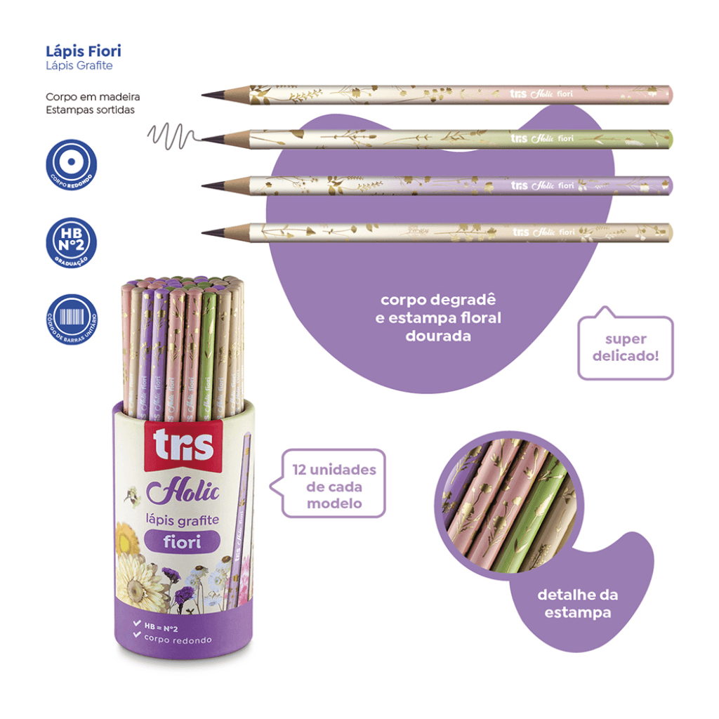 Lápis Grafite Fiori Holic Delicata - TRIS - 12 UND