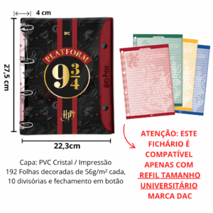 Fichário Universitário PVC Cristal 10 Divisórias Harry Potter 192 fls - DAC