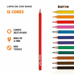Lápis de Cor Wave 12 Cores - TRIS BAZZE - BLISTER