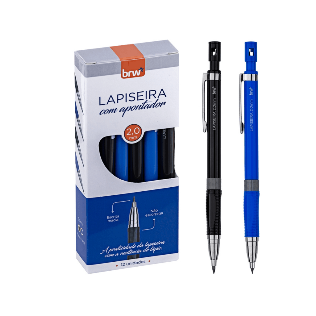 Lapiseira  Plástica 2.0 mm Preto + Azul - BRW - 4 UND