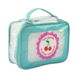 Necessaire Maleta Transparente Verde Claro "AQUI GUARDO MINHAS COISINHAS" 22x8x16cm - FLORIE - UND