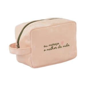 Necessaire Bauzinho M Bordada Rosa "EU MEREÇO O MELHOR DA VIDA" 20x11x14cm - FLORIE - UND