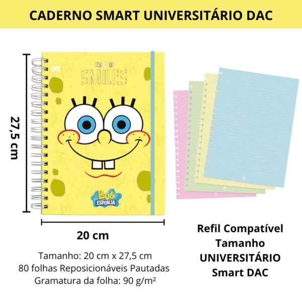 Caderno Smart Universitário 10 Divisórias Bob Esponja Amarelo 80 fls - DAC