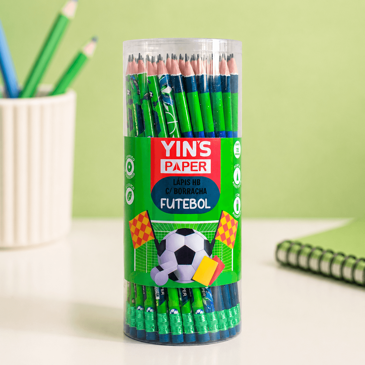 Lápis HB Futebol c/ Borracha - YINS PAPER - 12 UND