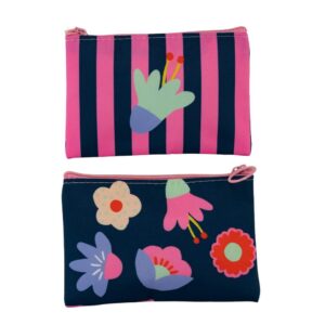 Porta Coisinhas e Moedas Marinho Listras e Flor 14x10x1cm - FLORIE - UND
