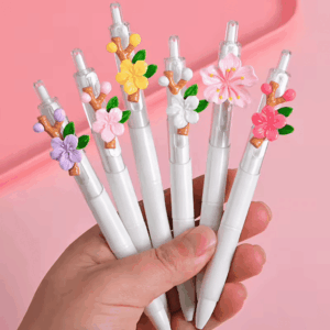 Caneta Retrátil Flores 3D - IMPORTADO -  PACOTE 6 UND