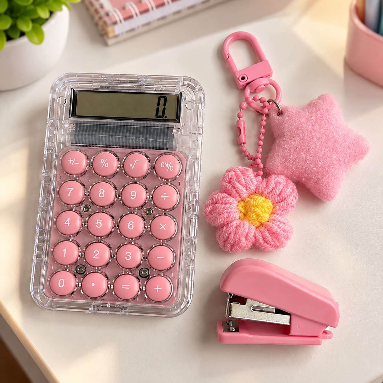 Kit Calculadora c/ Mini Grampeador e  Chaveiro - IMPORTADO - BLISTER