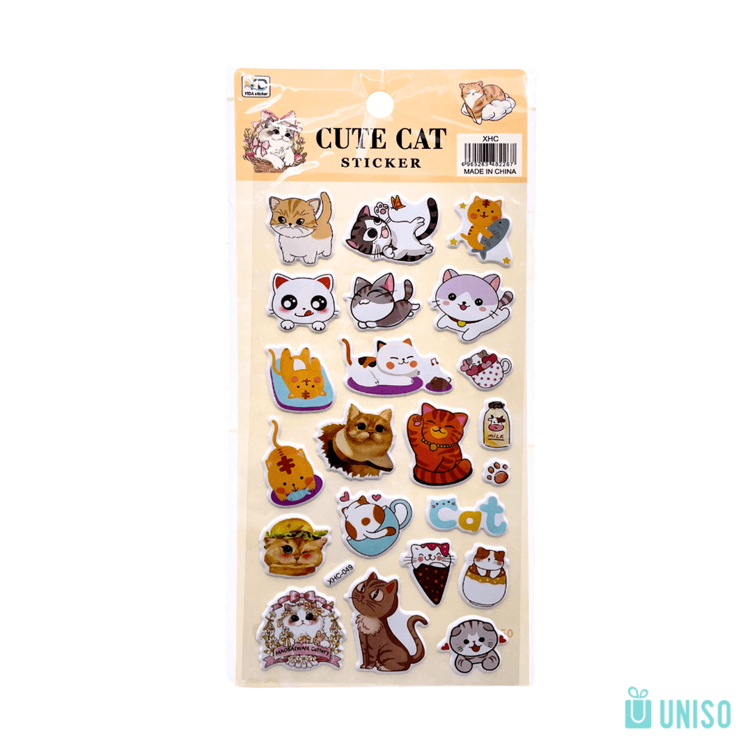 Cartela de Adesivos Cute Gato - UNISO - UND