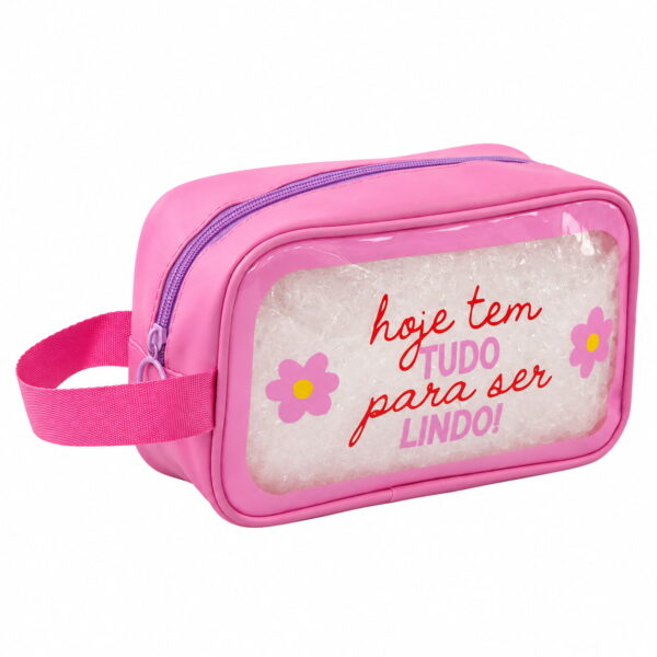 Necessaire Transparente Rosa "HOJE TEM TUDO PARA SER LINDO!" 23x7x13cm - FLORIE - UND