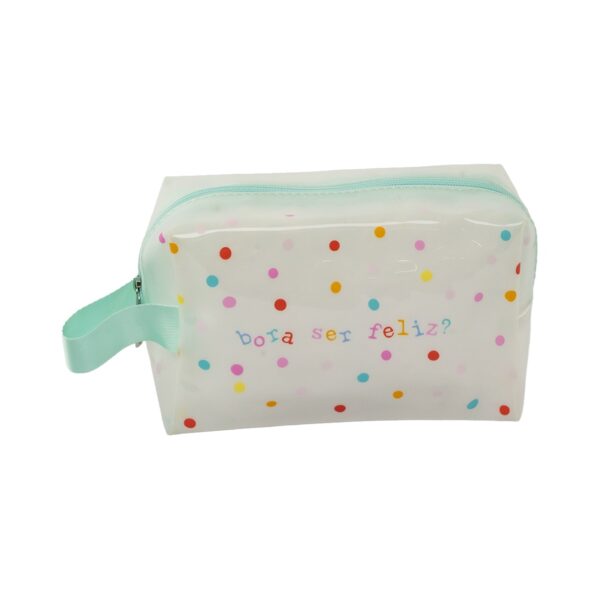 Necessaire Bauzinho Transparente Verde "BORA SER FELIZ?" 20x8x12cm - FLORIE - UND