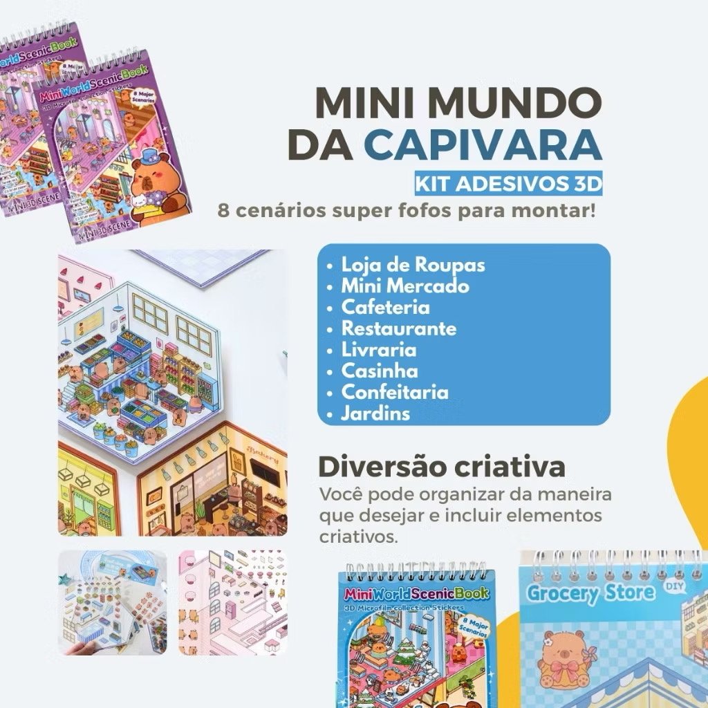 Livro Espiral Cenário Adesivo 3D Capivara c/ Pinça 16 Fls - IMPORTADO - UND