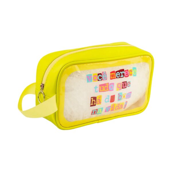 Necessaire Transparente Amarelo "VOCÊ MERECE TUDO QUE HÁ DE BOM NA VIDA!" 23x7x13cm - FLORIE - UND