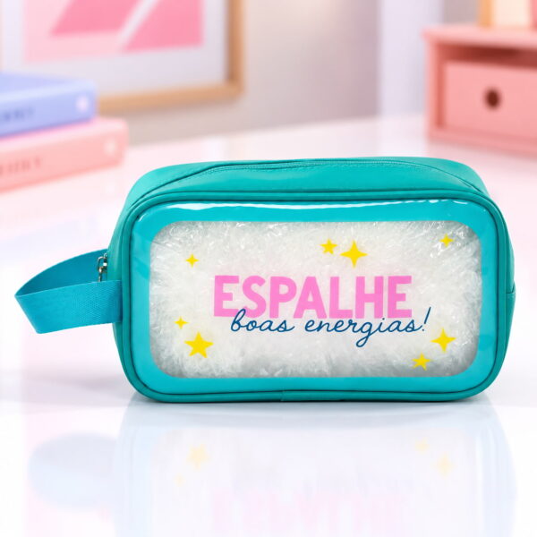 Necessaire Transparente Verde "ESPALHE BOAS ENERGIAS" 23x7x13cm - FLORIE - UND