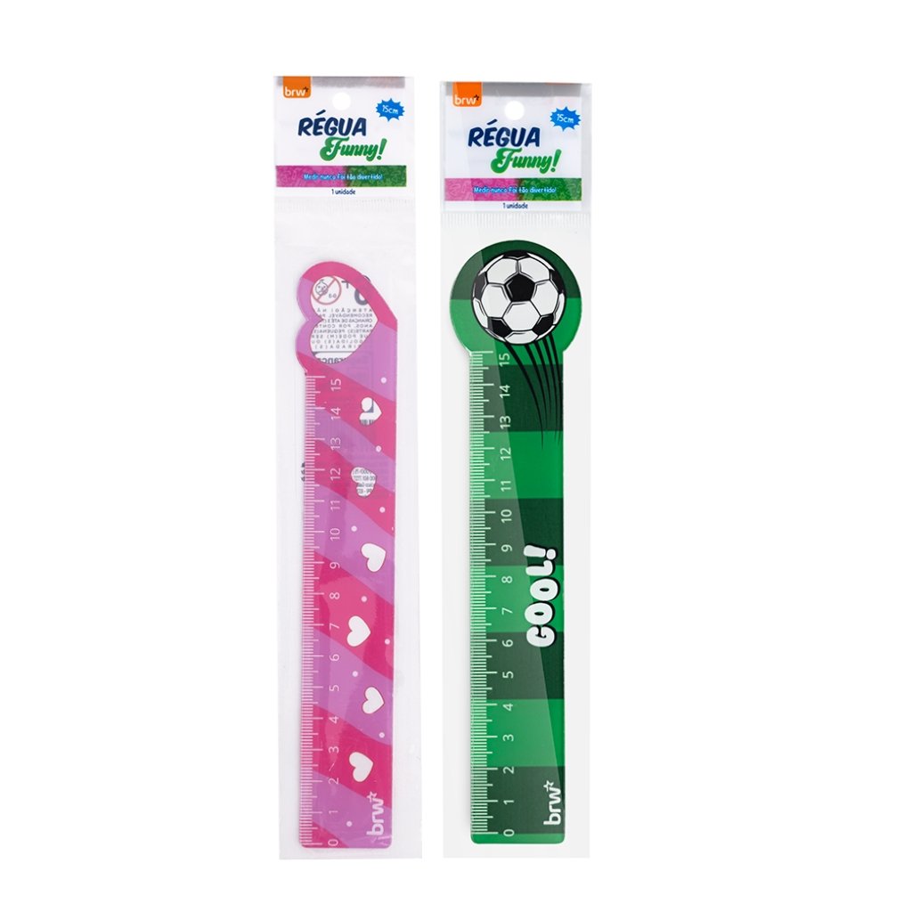 Régua Plástica 15 cm Funny Coração e Futebol - BRW - UND