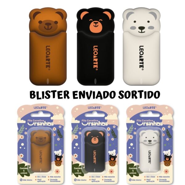 Fita Corretiva 5m x5mm Ursinhos - Leo e Leo - Blister 1 Und