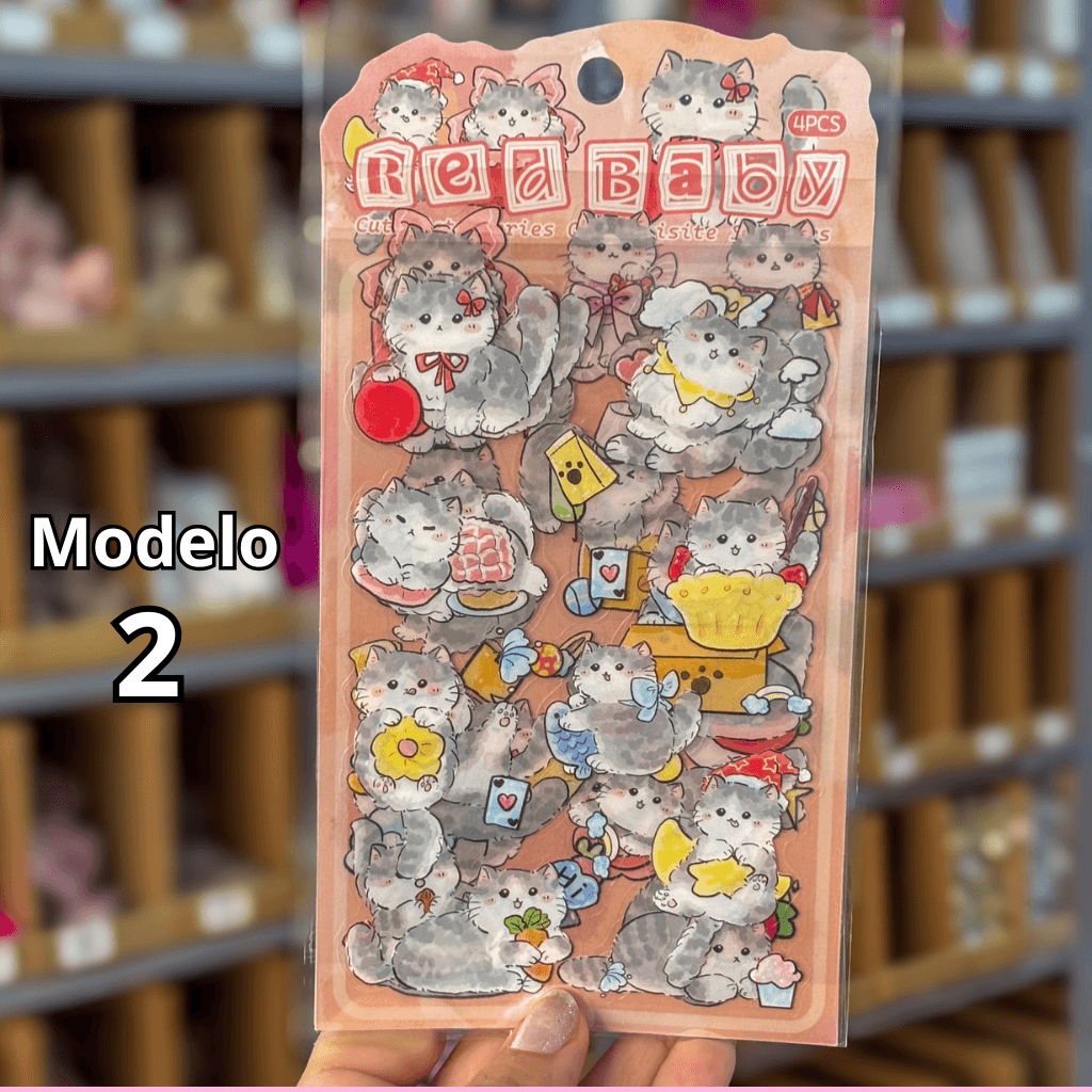 Pacote c/ 4 Cartelas Adesivo Gatinhos Cute - IMPORTADO - UND
