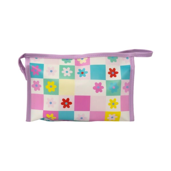 Necessaire Dia a Dia Transparente Lilás Xadrez Flores 26x6x16cm - FLORIE - UND