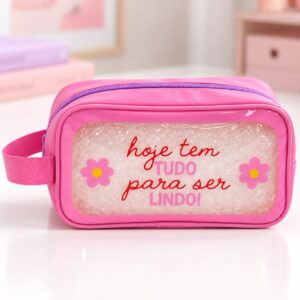 Necessaire Transparente Rosa "HOJE TEM TUDO PARA SER LINDO!" 23x7x13cm - FLORIE - UND