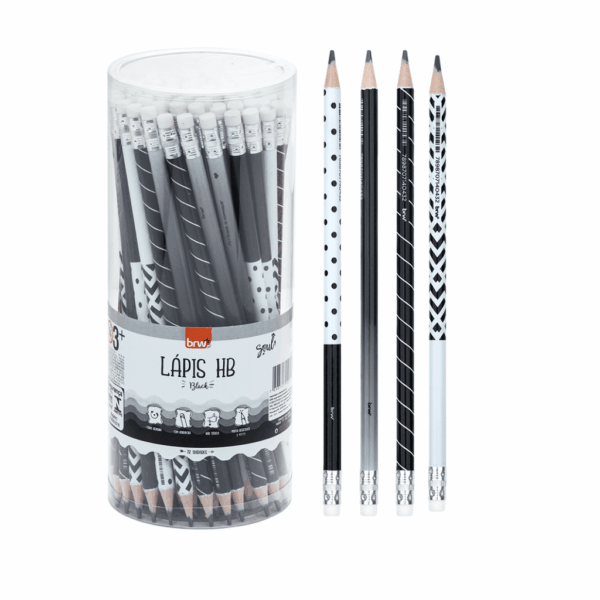 Lápis HB Estampado c/ Borracha Black BRW - Pote 72 UND