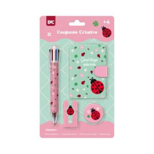 Conjunto Criativo Caderno 50 fls, Caneta 6 Cores, Marca Texto e Washi Tape Trendy - DAC