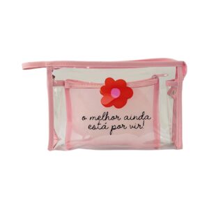Kit Necessaire Transparente c/ Bolsa Interna Rosa "O MELHOR AINDA ESTÁ POR VIR!" 26x6x17cm - FLORIE - UND