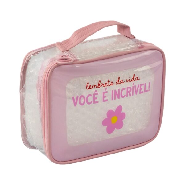 Necessaire Maleta Transparente Rosa "VOCÊ É INCRÍVEL!" 22x8x16cm - FLORIE - UND