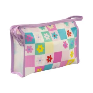 Necessaire Dia a Dia Transparente Lilás Xadrez Flores 26x6x16cm - FLORIE - UND