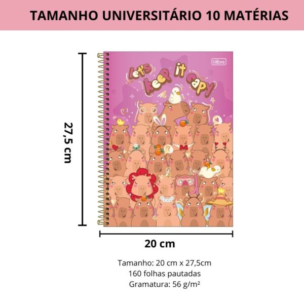 Caderno Espiral Capa Dura Universitário 10 Matérias Capivara Tilibra