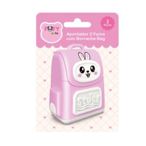 Apontador c/ Borracha 2 Furos Bag Rosa - FOFY - BLISTER 1 UND