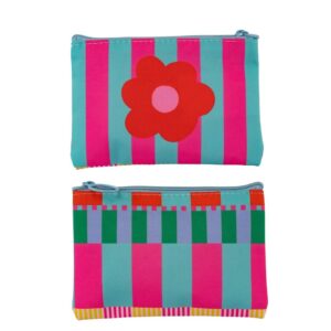 Porta Coisinhas e Moedas Flor c/ Listras Verde e Rosa 14x10x1cm - FLORIE - UND