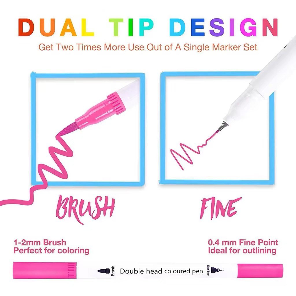 Caneta BRUSH + FINE LINER Marcador Ponta Dupla - BLISTER 12 UND