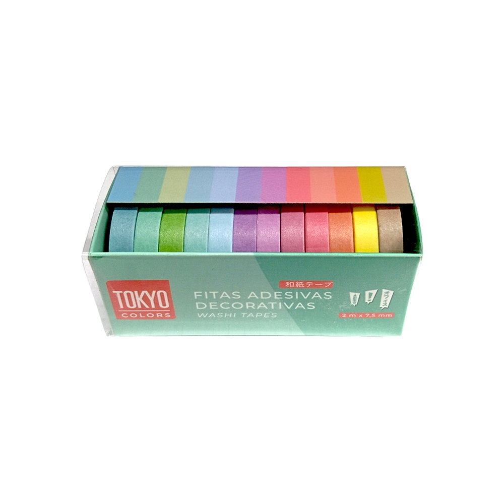 Caixinha c/ Fita Washi Tape Pastel Degradê 12 Cores - TOKYO DESIGN - BLISTER